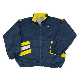 Adidas Y2K Vintage Navy Blue, Yellow, White Zip Up Windbreaker Jacket - XL